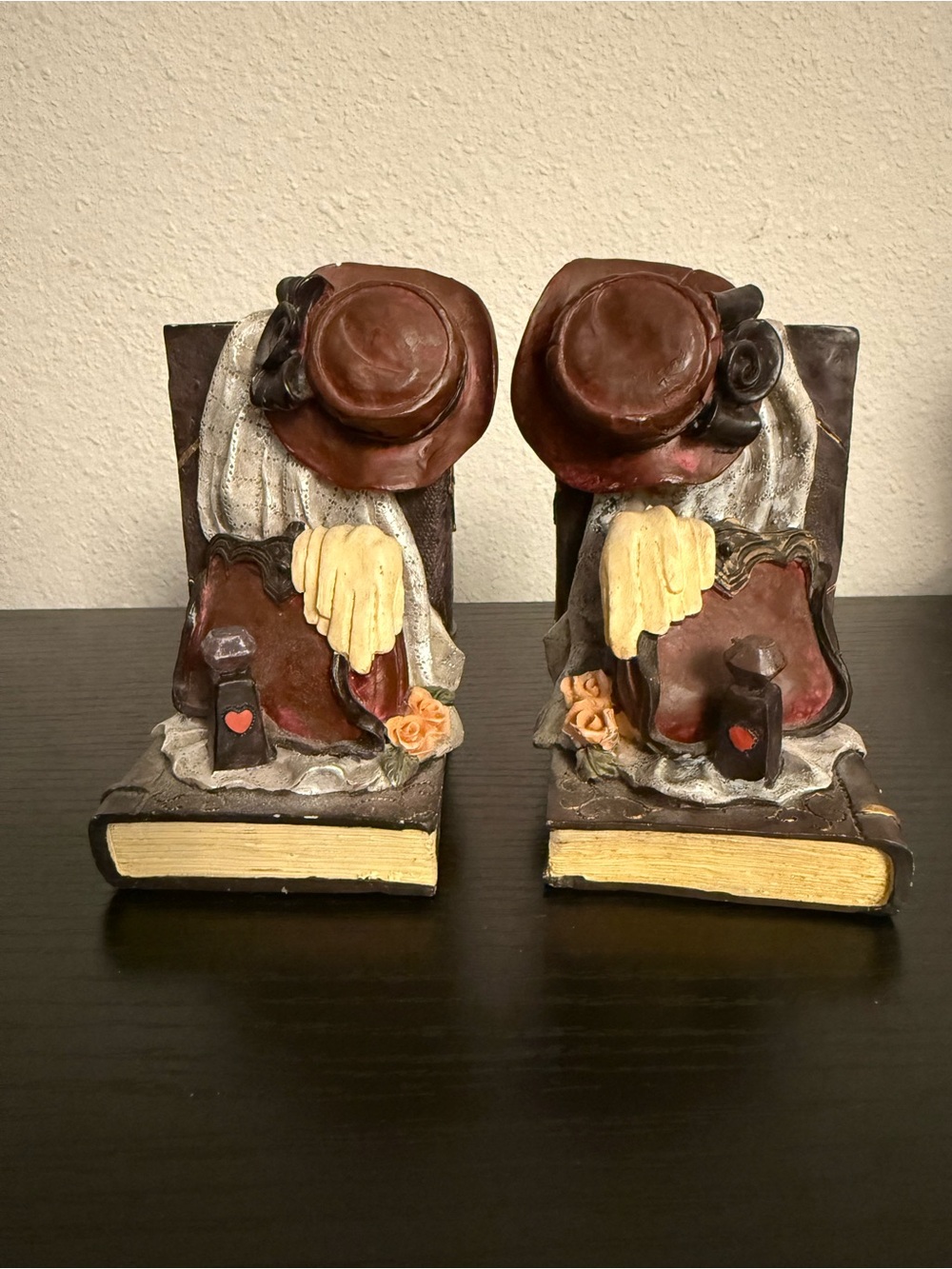 Vintage Brown & Cream Hat Bookend Pair